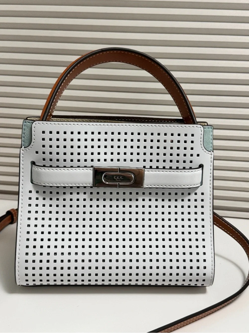 Tory Burch Lee Radziwill Petite Double Bag in Perforated Leather
